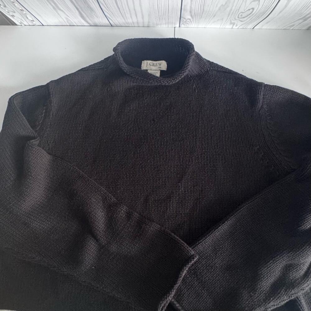 Vintage J Crew Roll Neck Sweater Oarsman Fisherman Cotton Knit Pullover 2X Black